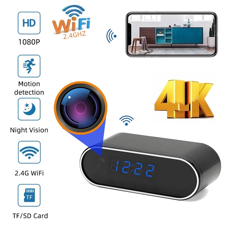 Camara Espia Reloj De Mesa Hd 1080p Wifi Hogar Negocio