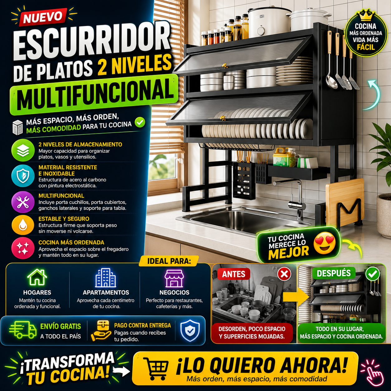 Escurridor De Platos Doble Tapa