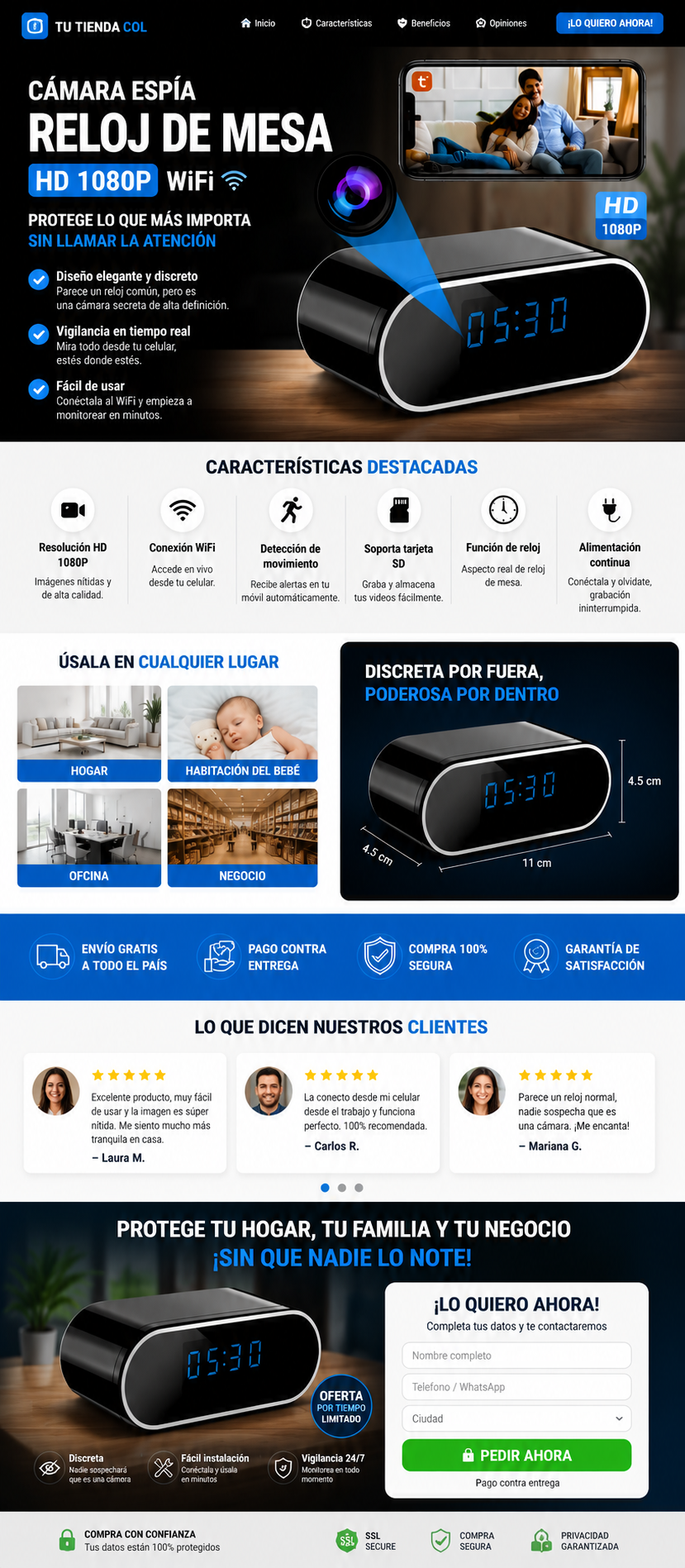 Camara Espia Reloj De Mesa Hd 1080p Wifi Hogar Negocio