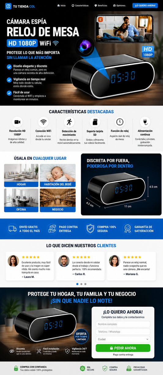 Camara Espia Reloj De Mesa Hd 1080p Wifi Hogar Negocio